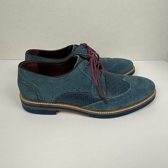Ted Baker London Men's Blue Maroon Lace Up‎ Oxfords Wingtips Size 8 Dress Shoes - Picture 1 of 9